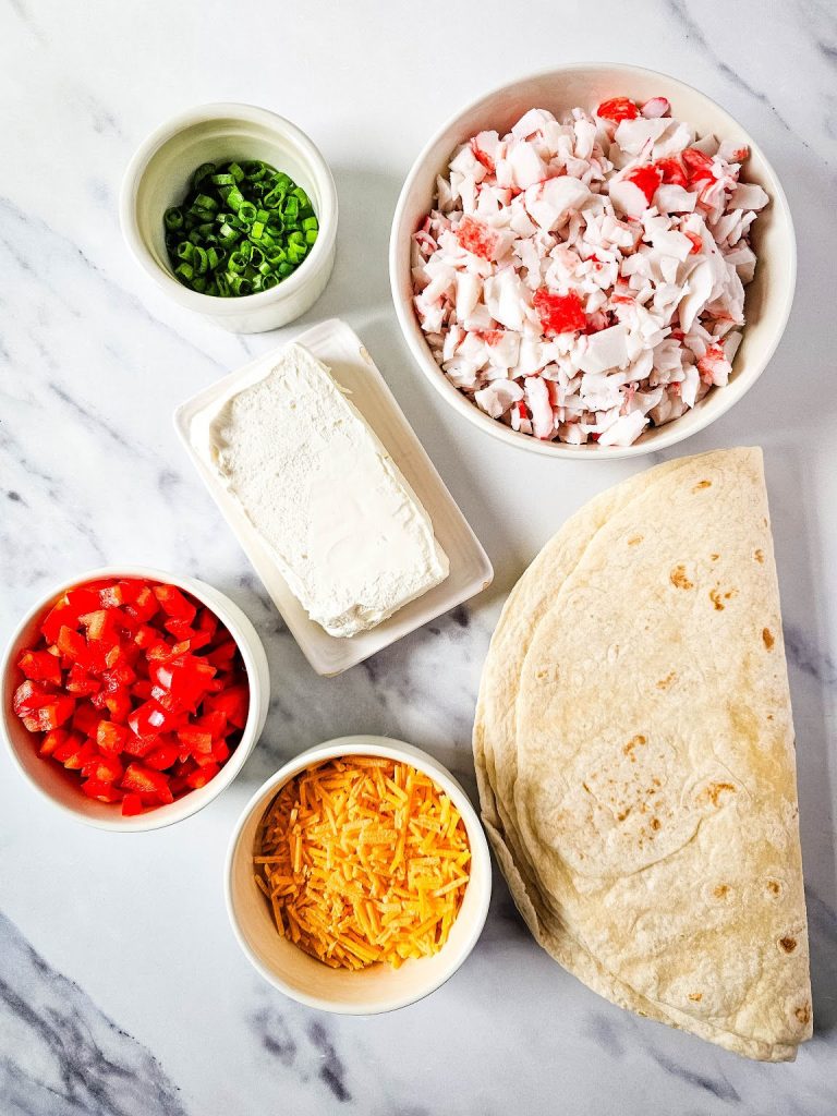 Crab pinwheels ingredients.