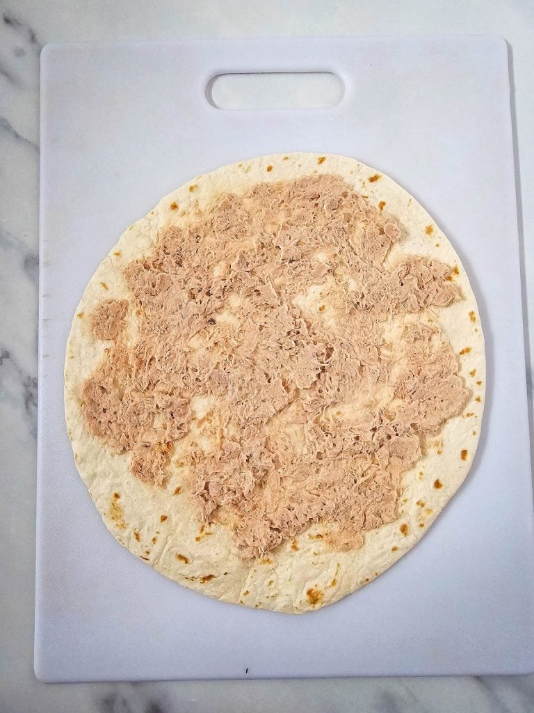 Tuna salad pinwheels in process 2.