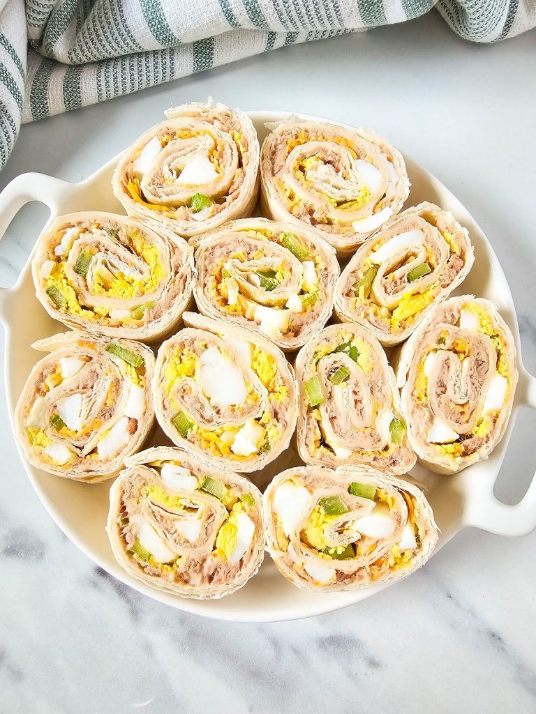 Tuna salad pinwheels roll up.