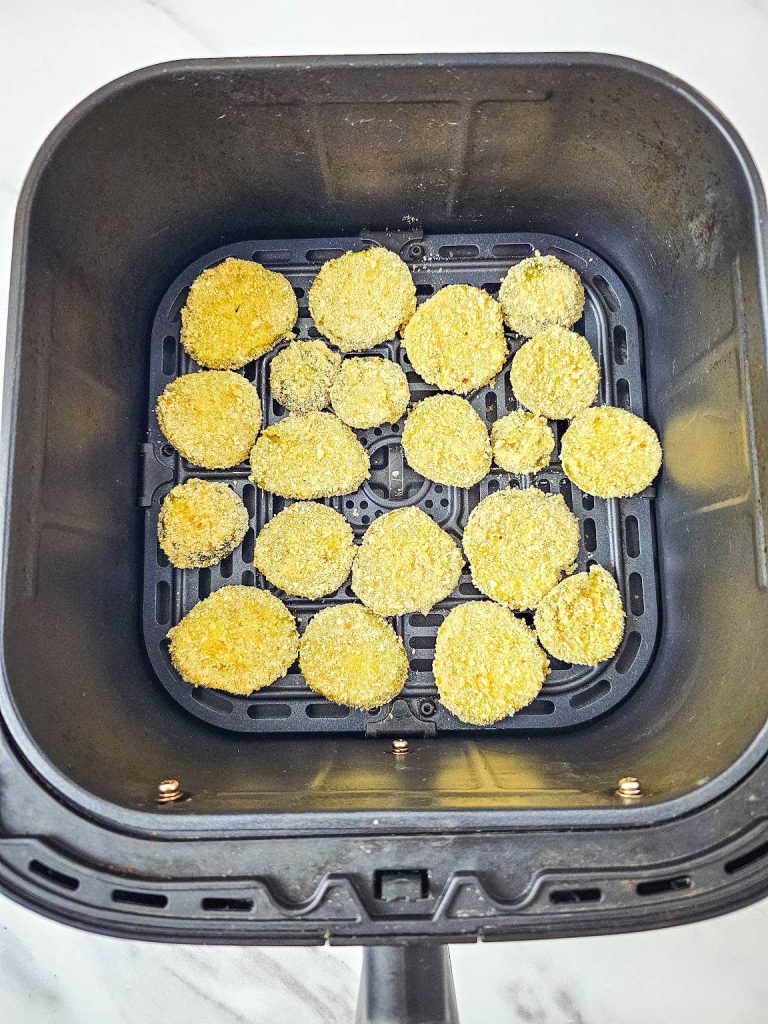 Pickle chips in an air fryer.