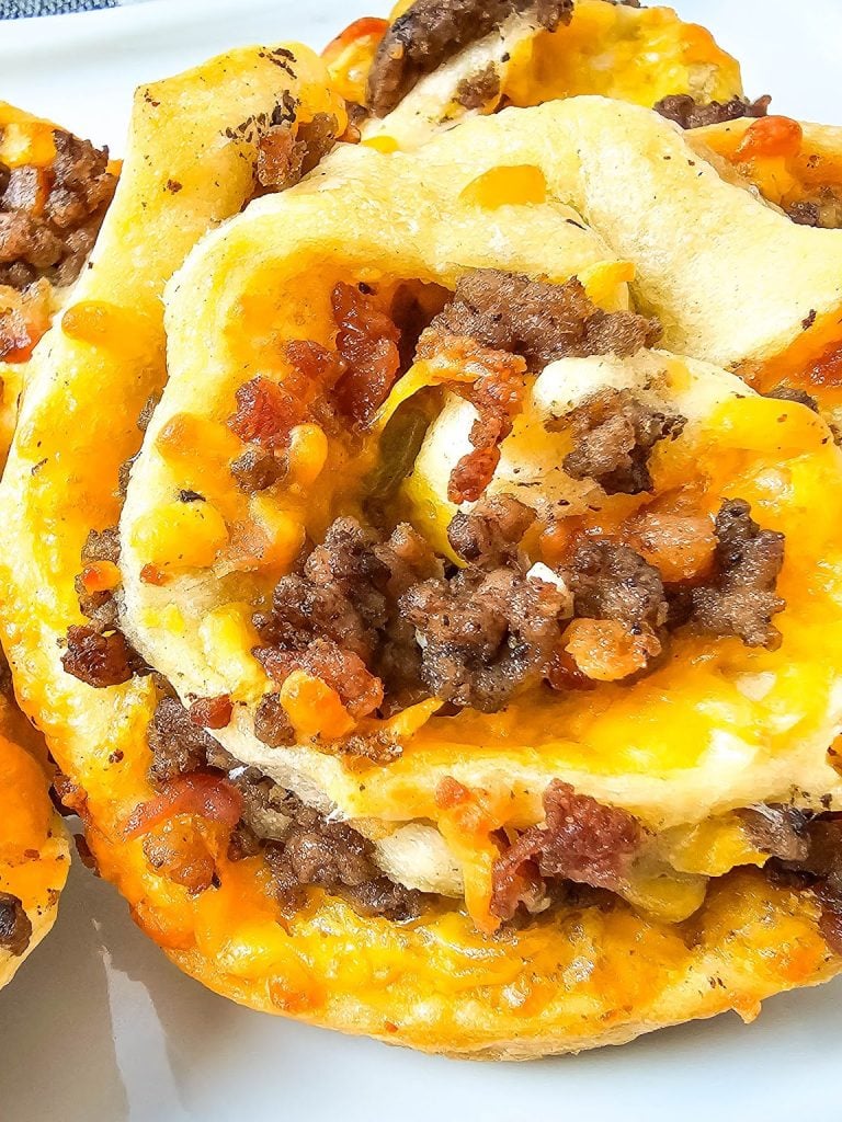 Bacon cheeseburger pinwheels.