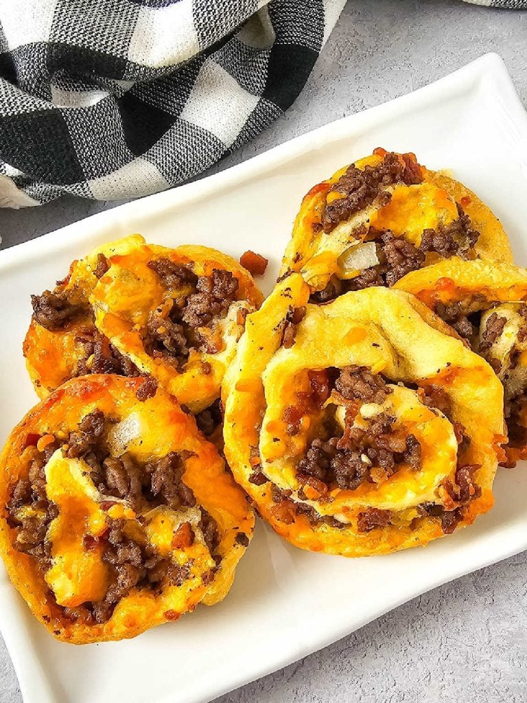 Bacon cheeseburger pinwheels.