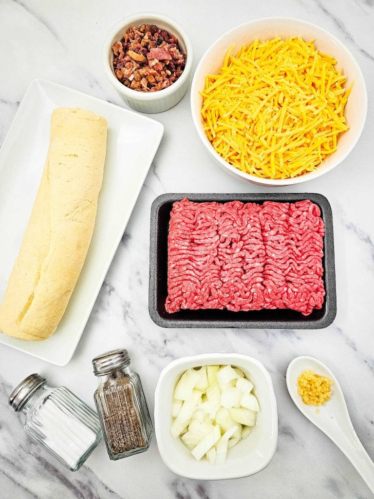 Bacon cheeseburger pinwheels ingredients.