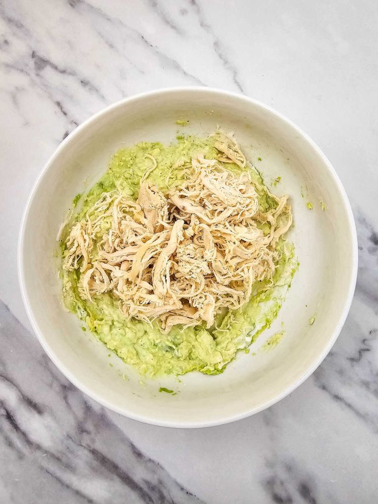 Chicken avocado salad pinwheels process 3.