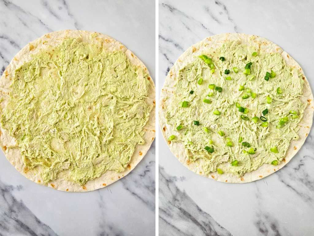 Chicken avocado salad pinwheels process 4.