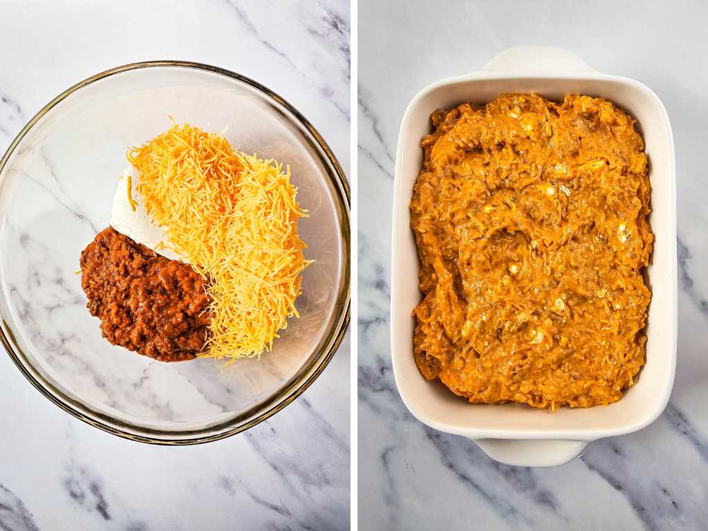 Chili cheese dip in process 3.