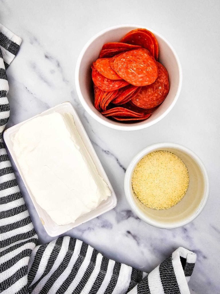 Cream cheese pepperoni snack ingredients.