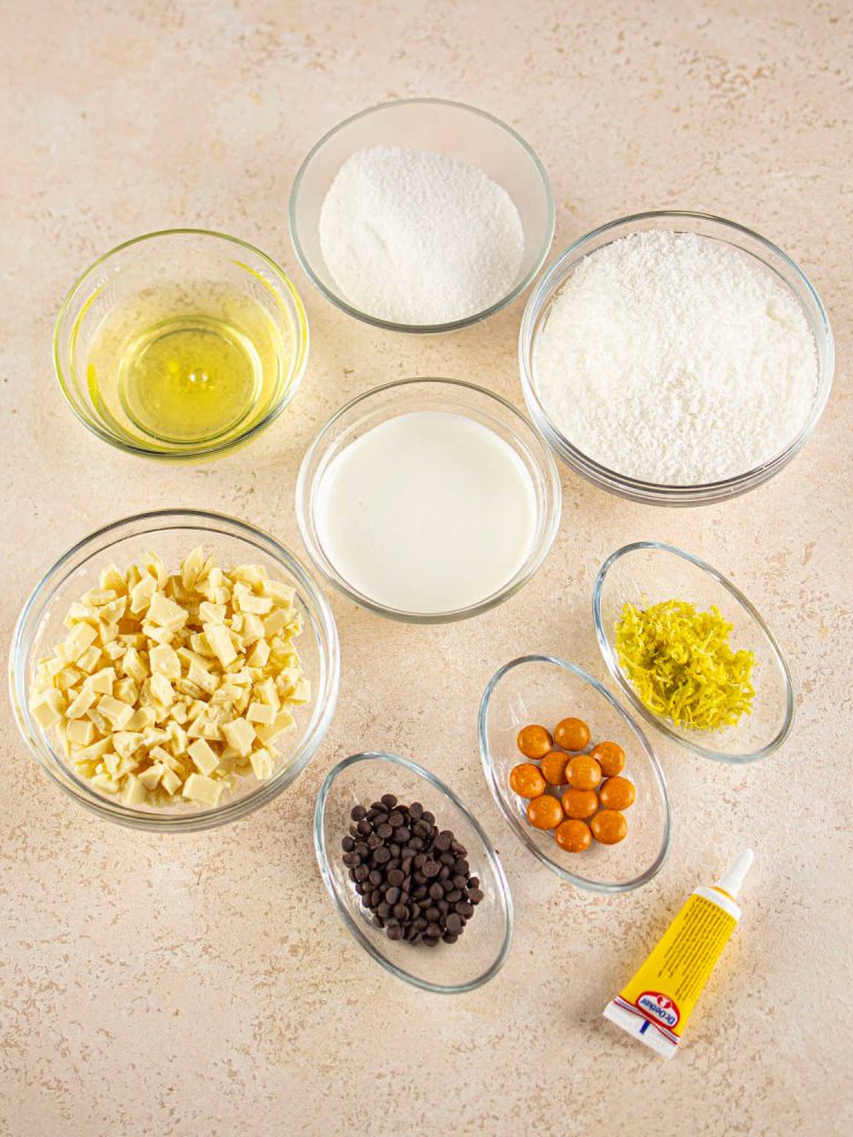 Easter coconut chocolate chicks ingredients.