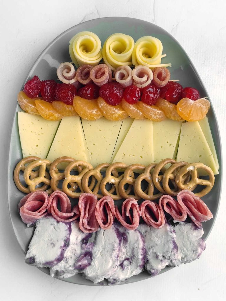 Easter egg shaped charcuterie board process 4.