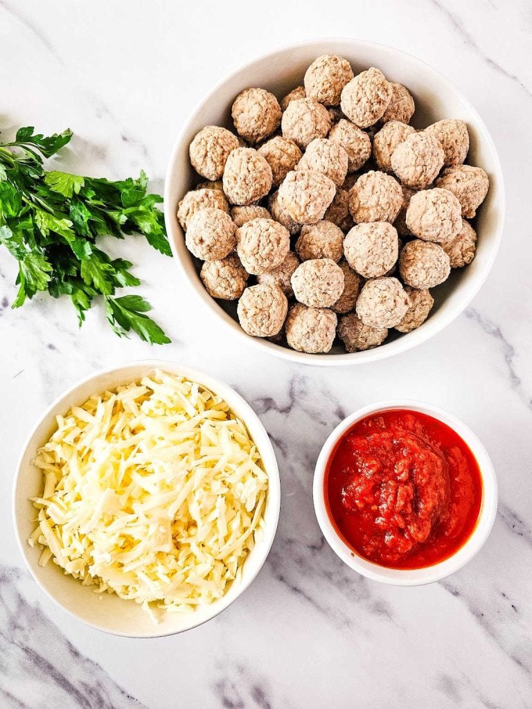 Meatball marinara bites with mozzarella ingredients.