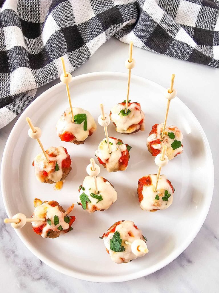 Meatball marinara bites with mozzarella.