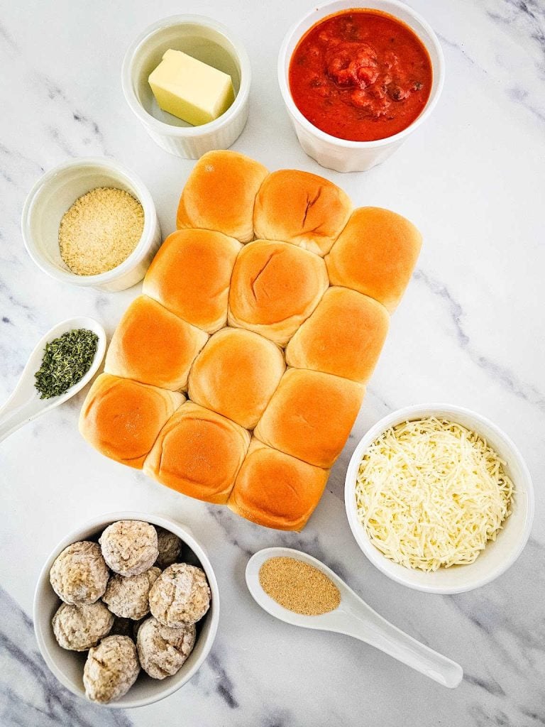 Meatball sliders ingredients.