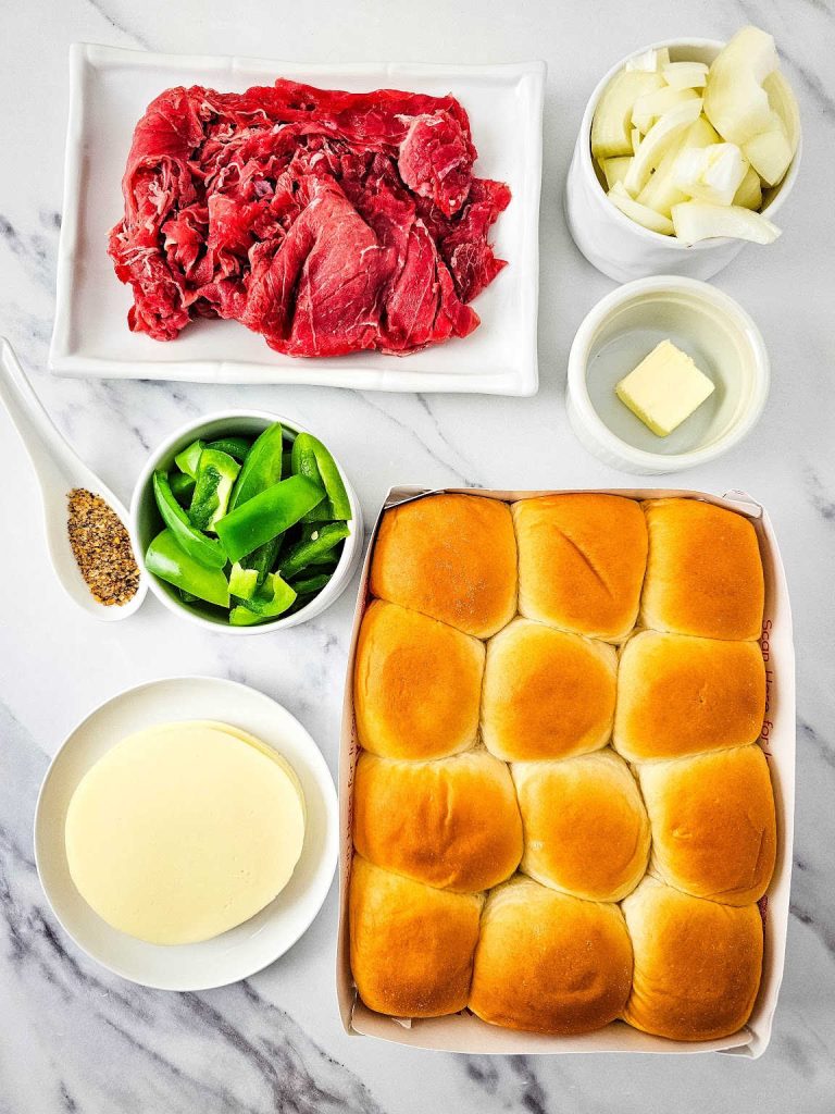 Philly cheesesteak sliders ingredients.