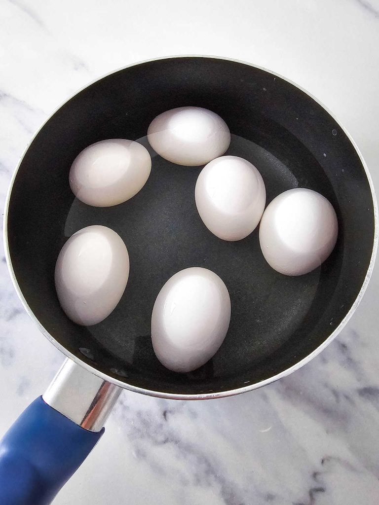 Eggs in a saucepan.