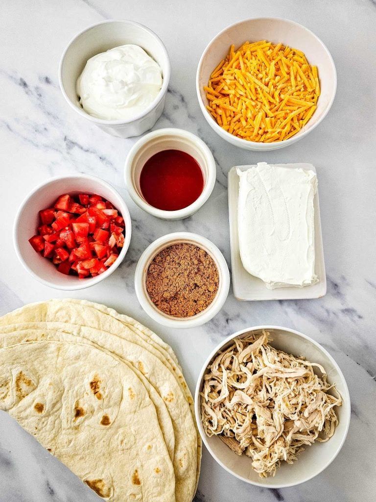 Chicken taco pinwheels ingredients.