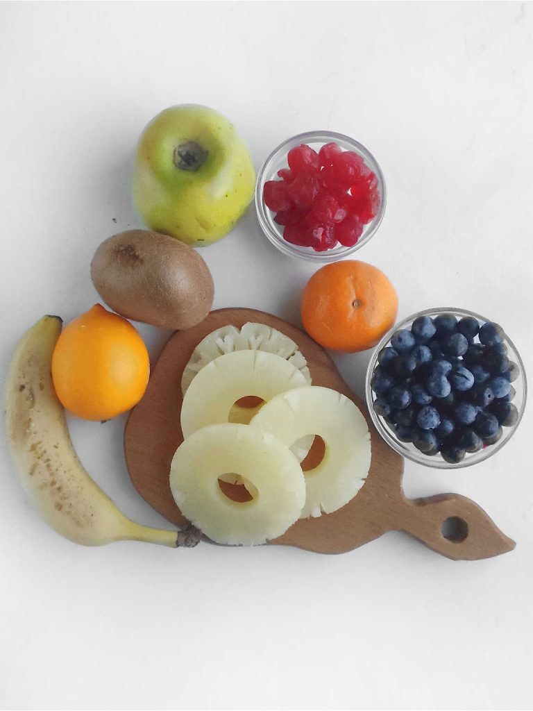Easter bunny fruit board ingredients.