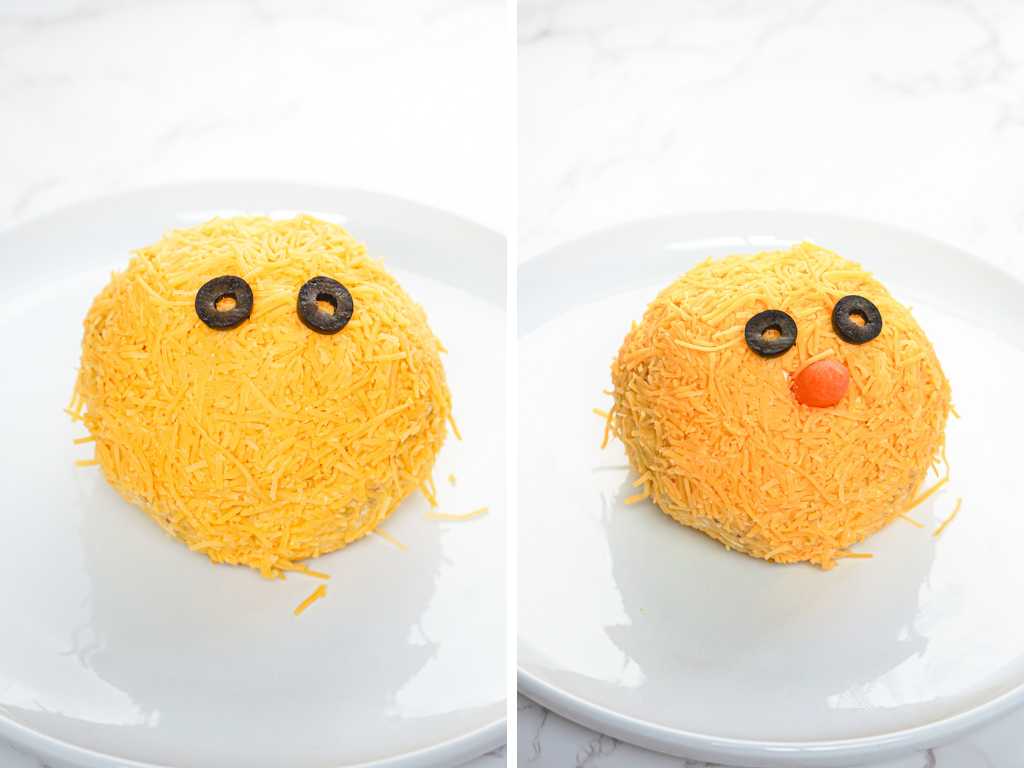 Cheeseballs on white platters.