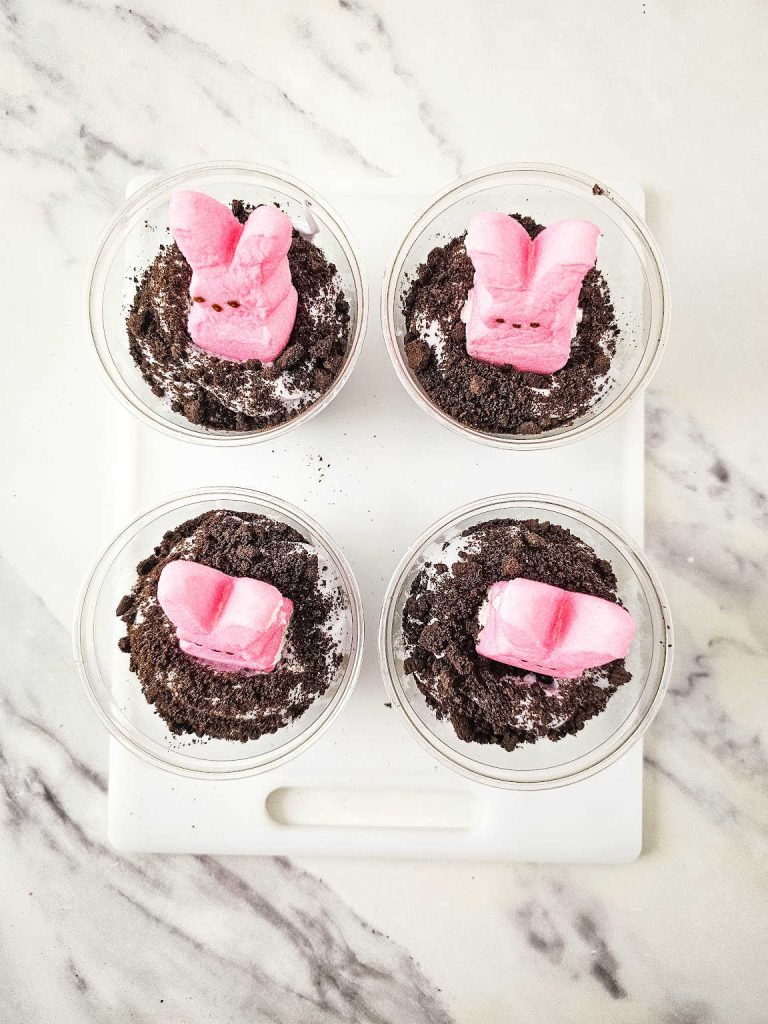 Peeps bunny cheesecake pudding cups process 5.
