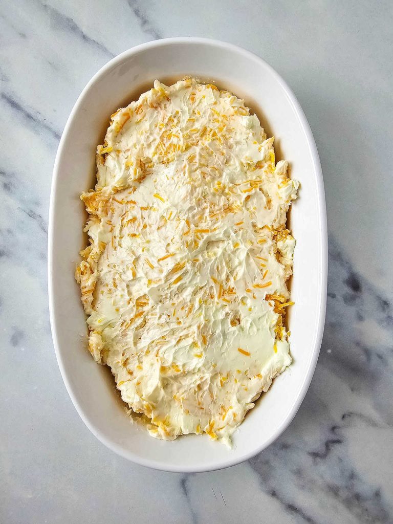 Pepper jelly cheese dip process 3.