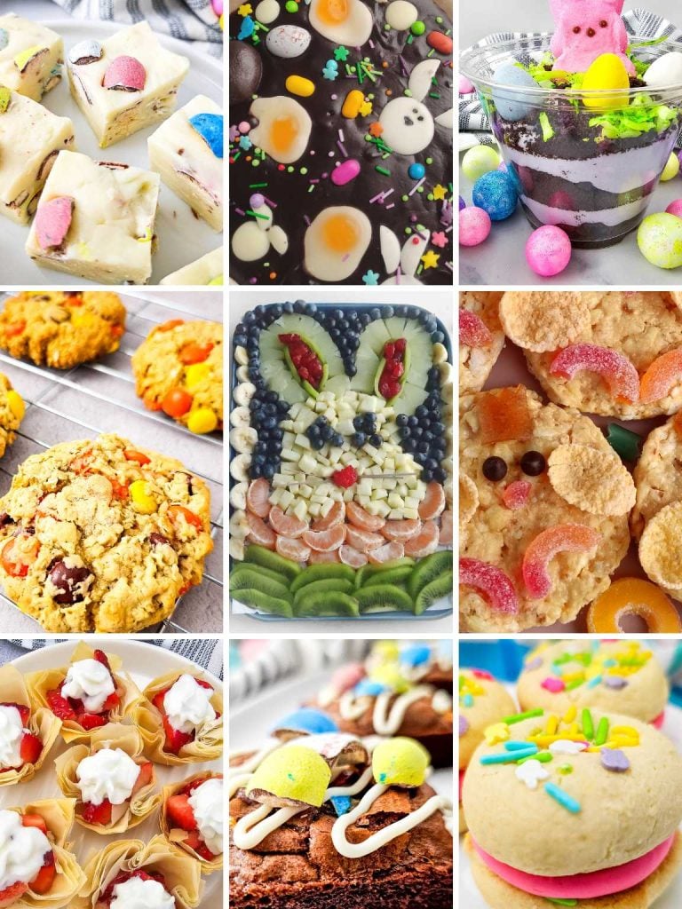 Collage of a variety of Easter desserts.