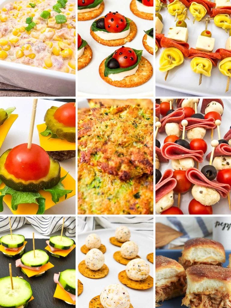 Collage of a variety of easy summer appetizers.