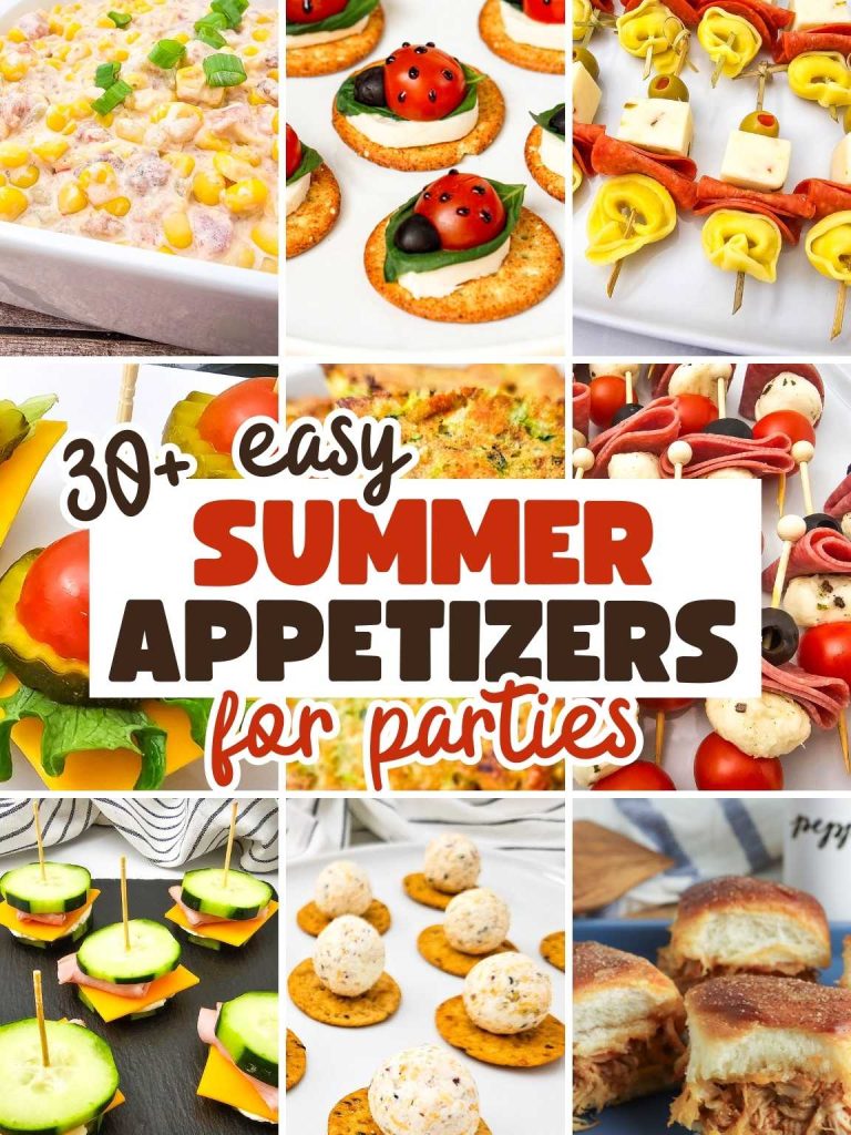 Collage of a variety of easy summer appetizers.