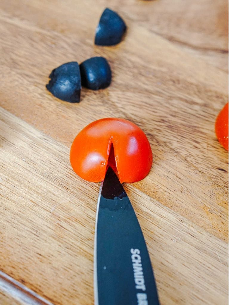 Ladybug caprese bites process 1