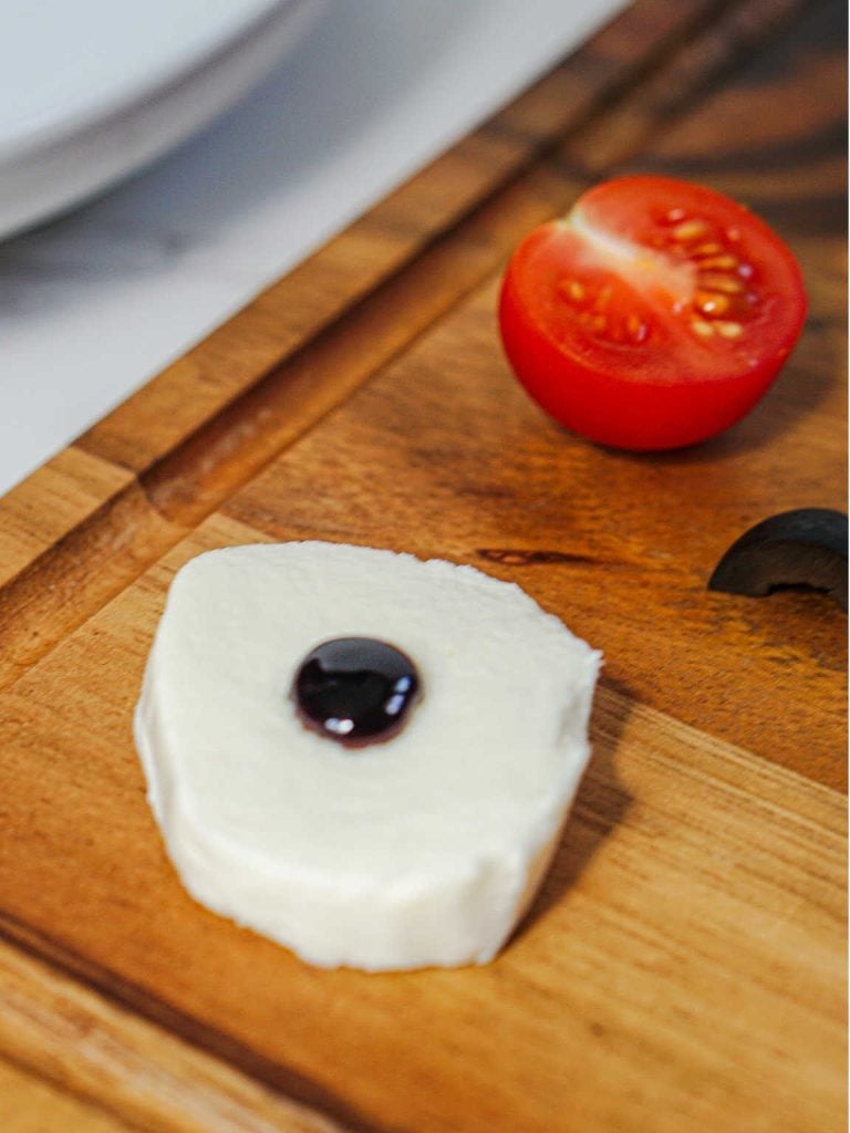 Ladybug caprese bites process 2