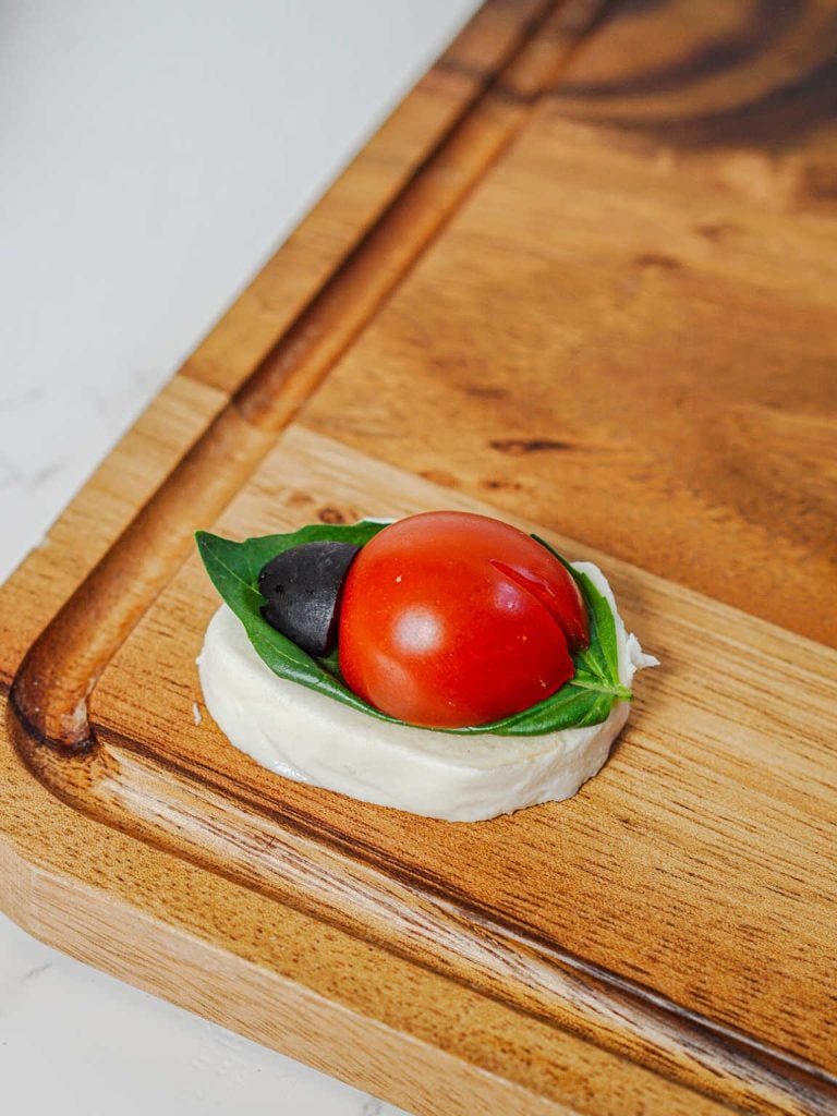 Ladybug caprese bites process 5