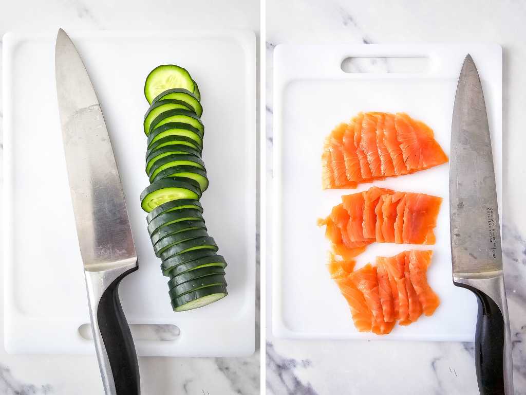 Salmon cucumber bites process 1