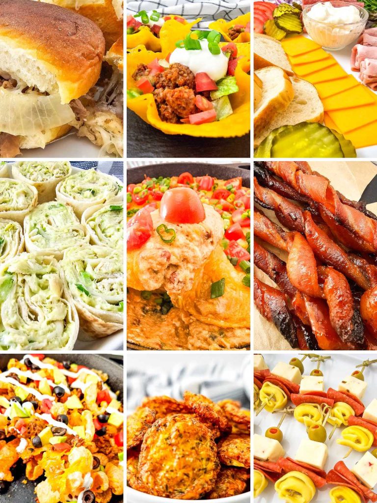 Collage of various Father's Day finger food ideas.