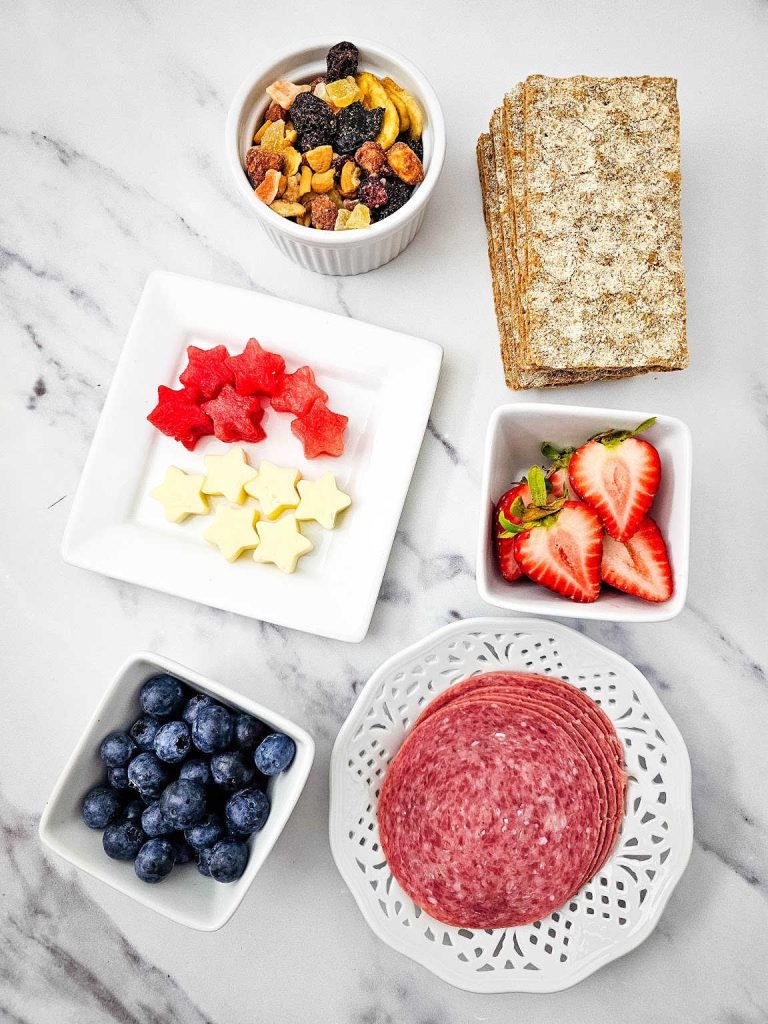 Red white and blue charcuterie cups ingredients