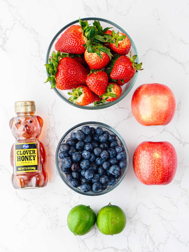 Red white and blue fruit salad ingredients