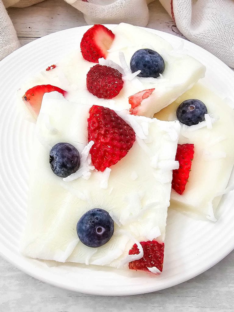 Red white and blue yogurt bark