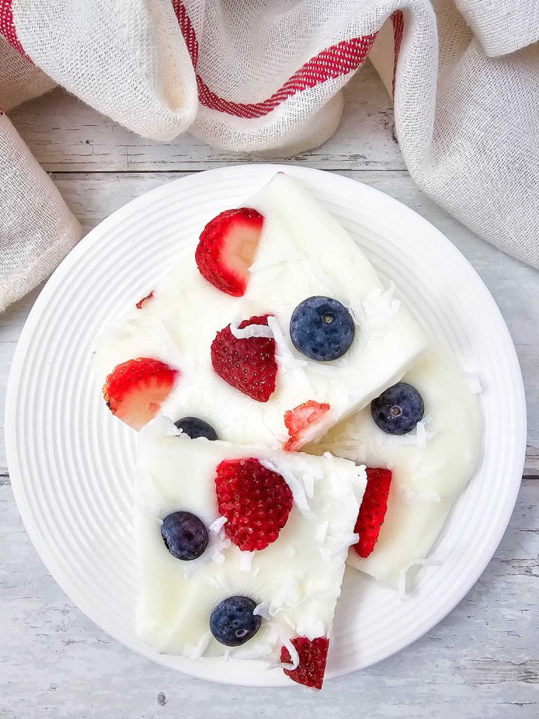 Red white and blue yogurt bark
