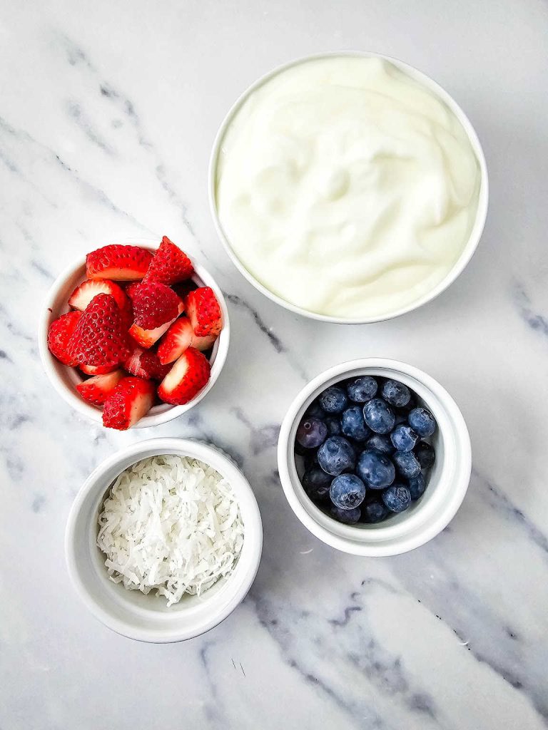Red white and blue yogurt bark ingredients