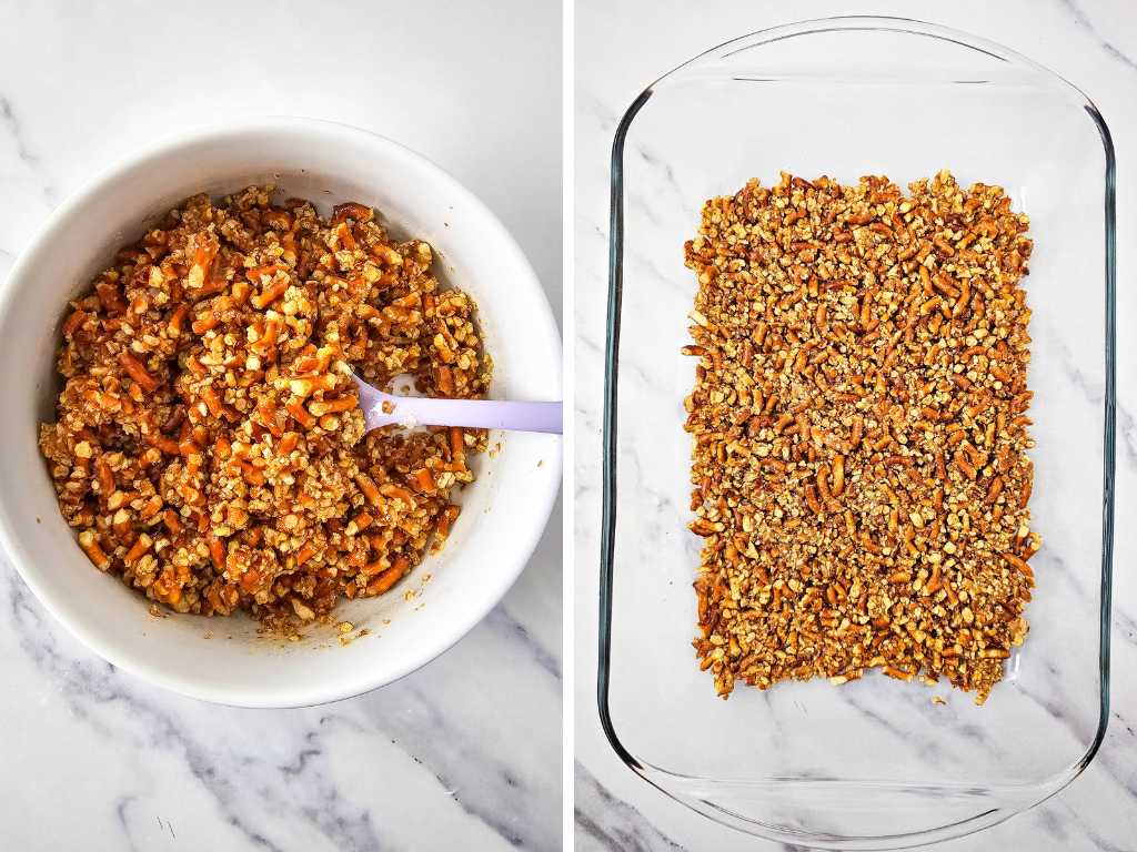 Strawberry blueberry pretzel salad process 1