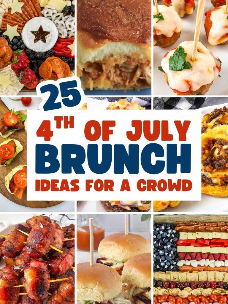 Collage of a variety of 4th of July brunch ideas.