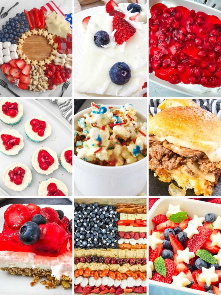 Collage of various 4th of July food ideas.
