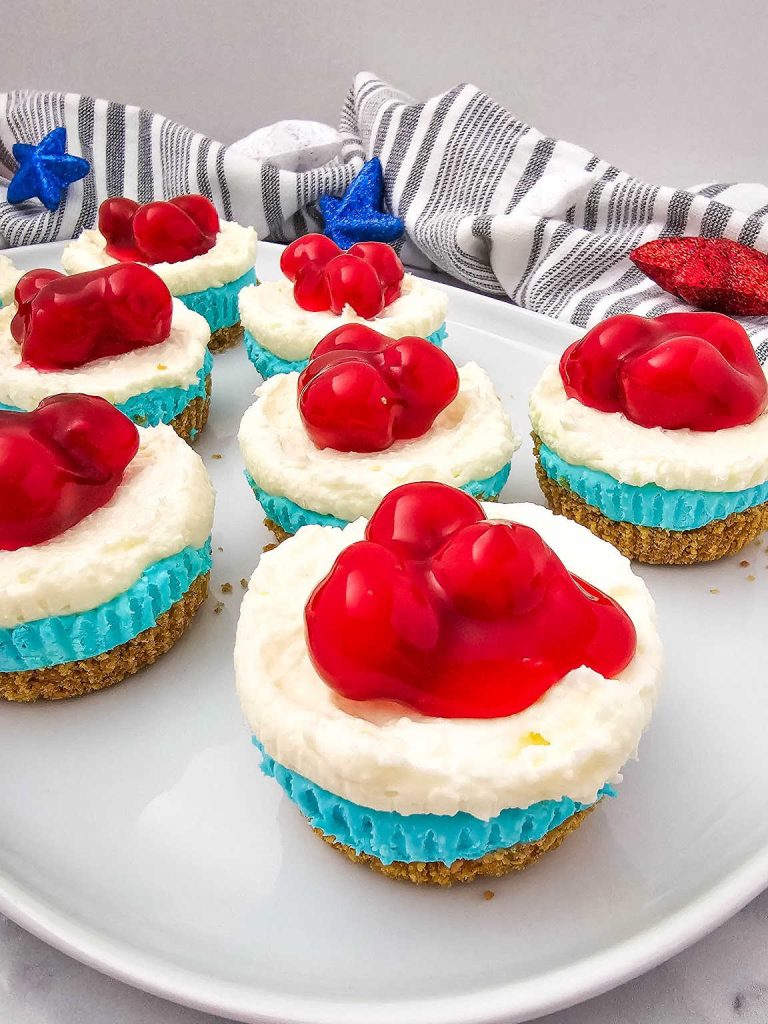 Red white and blue cheesecake bites