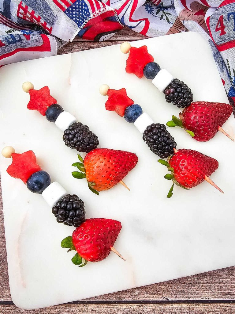 Red white and blue fruit skewers