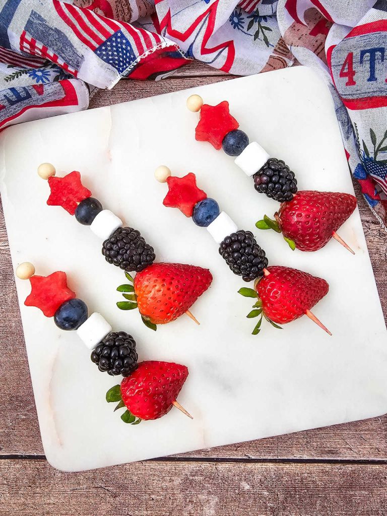 Red white and blue fruit skewers