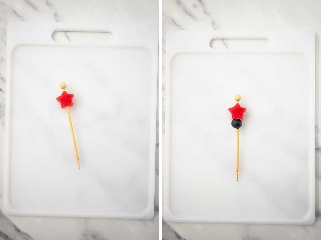 Red white and blue fruit skewers process 3