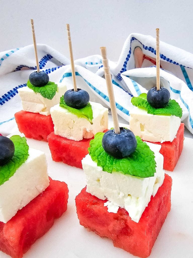 Watermelon blueberry feta skewers