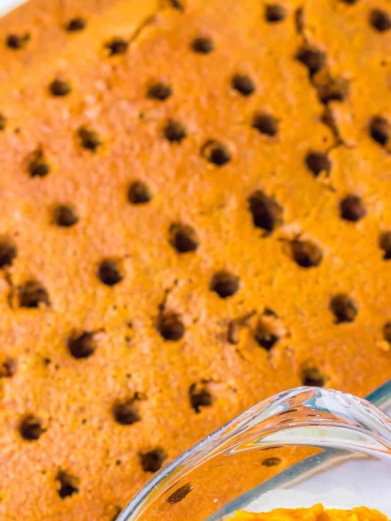 Gingerbread pumpkin poke cake process 6