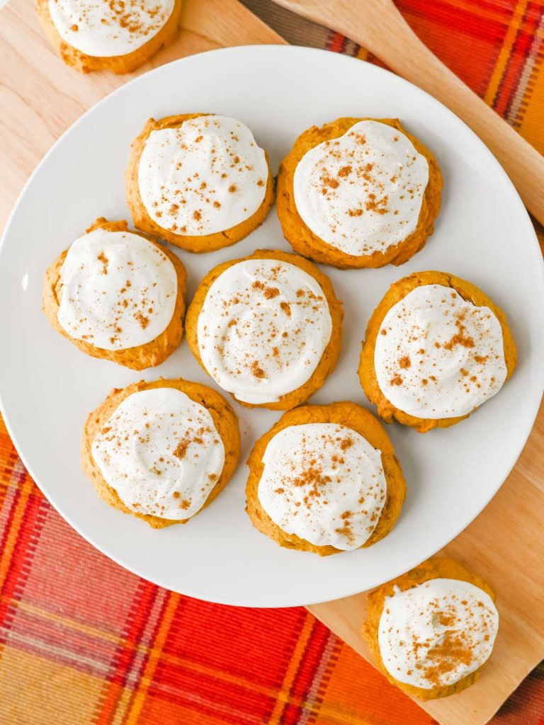Pumpkin cookies with cream cheese frosting
