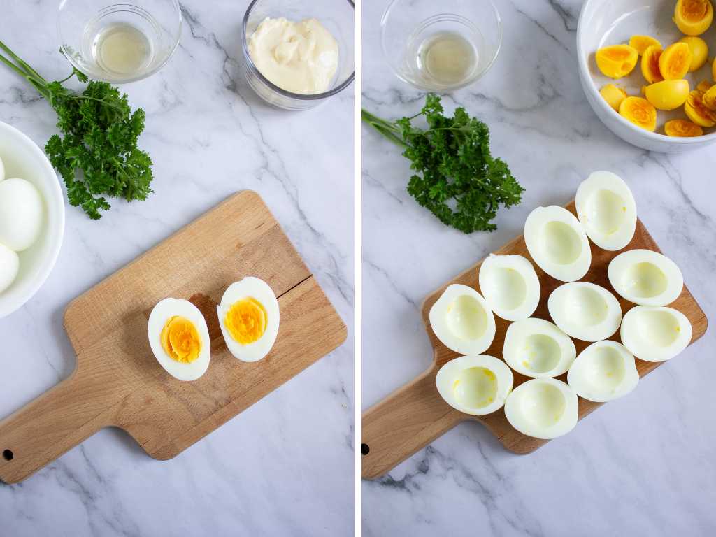 Pumpkin deviled eggs process 1