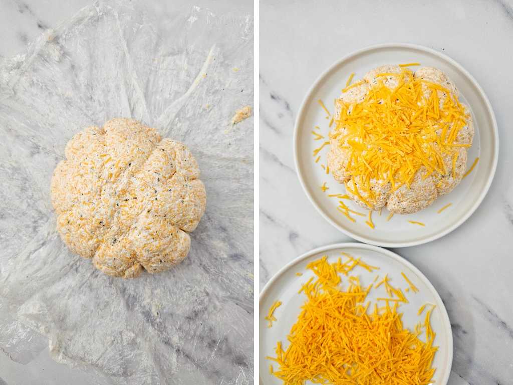 Pumpkin shaped cheese ball process 6