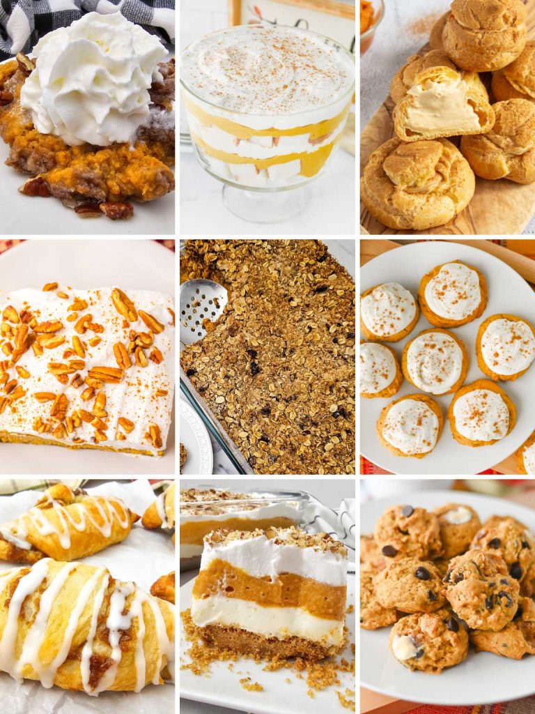 A collage of various pumpkin dessert recipes