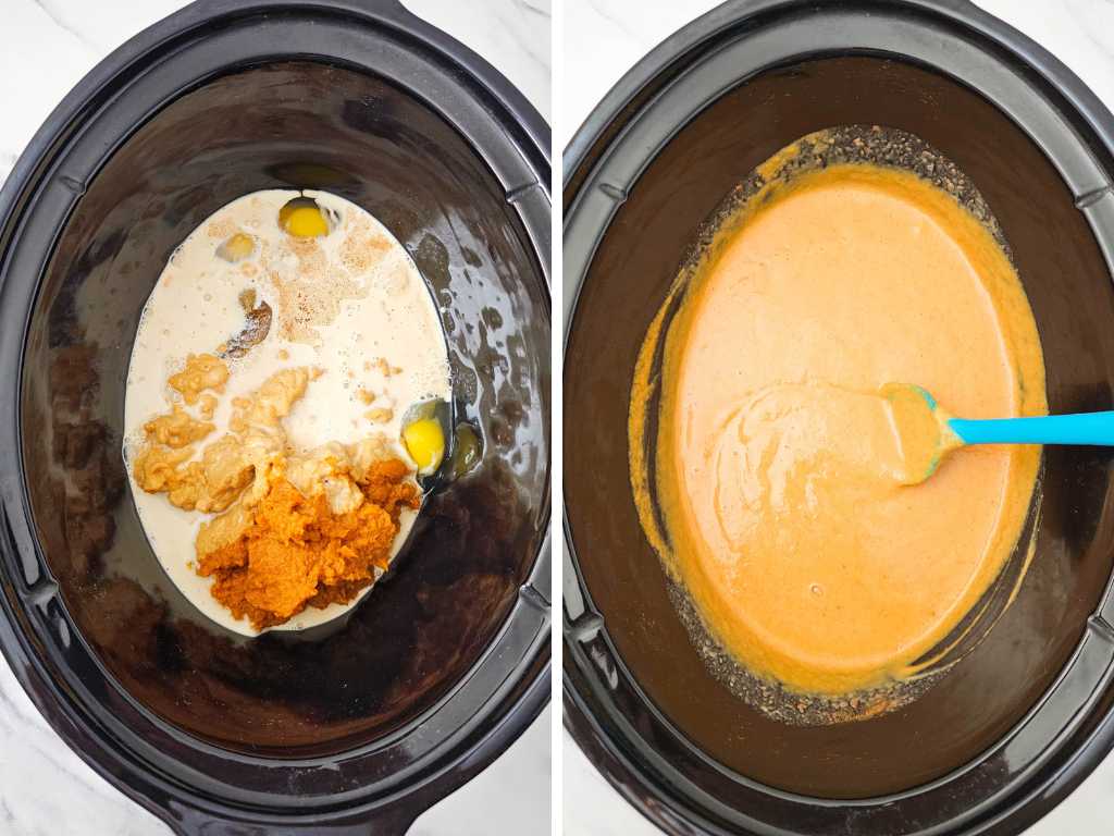 Crockpot pumpkin dump cake process 1